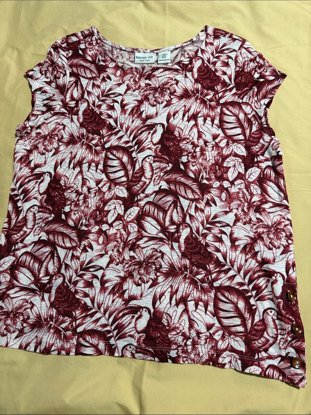 Rachel Zoe Burgundy Tropical Print Cap Sleeve Blouse in Medium